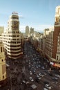 Gran Via and Plaza Callao, aerial view Madrid, Spain Royalty Free Stock Photo