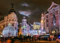 Gran Via street of Madrid illuminated by christmas lights