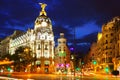 Gran Via street in night. Madrid, Spain. Royalty Free Stock Photo