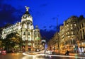 Gran VÃÂ­a at dusk in Madrid, Spain Royalty Free Stock Photo