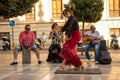 Granada, Andalusia, Spain, June 26, 2019: Street dancer dancing flamenco at Plaza Nueva