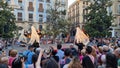 Granada, Andalusia, Spain, 3rd May 2023. Professional dancers dancing sevillanas flamencas in the Plaza del Ayuntamiento