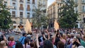 Granada, Andalusia, Spain, 3rd May 2023. Professional dancers dancing sevillanas flamencas in the Plaza del Ayuntamiento