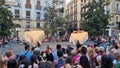 Granada, Andalusia, Spain, 3rd May 2023. Professional dancers dancing sevillanas flamencas in the Plaza del Ayuntamiento