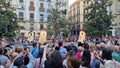 Granada, Andalusia, Spain, 3rd May 2023. Professional dancers dancing sevillanas flamencas in the Plaza del Ayuntamiento