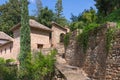 A stone walkway in Alhambra garden. UNESCO heritage site. Granada, Andalusia, Spain