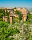 Panoramic sight with the Alhambra Palace as seen from the Generalife in Granada. Andalusia, Spain. Royalty Free Stock Photo