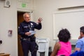 Granada Hills, California / USA - February 25, 2020: Senior Lead Officer Sellers speaks to residents at a neighborhood watch LAPD