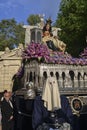 Granada, Spain; April 19, 2014: Image in procession of Santa MarÃÂ­a de la Alhambra with a sad face and her son Jesus Christ in her