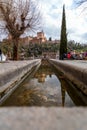 Beautiful view of the famous Alhambra Palace from Mirador Placeta de Carvajales, Granada, Spain