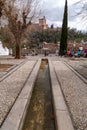 Beautiful view of the famous Alhambra Palace from Mirador Placeta de Carvajales, Granada, Spain