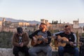 Group of Gypsy musicians performing flamenco art at the famous Mirador de San Nicolas, Granada