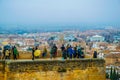 GRANADA, SPAIN, JANUARY 3, 2016: People are enjoying view over Granada from Alhambra palace in spain....IMAGE Royalty Free Stock Photo