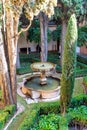 Serene Garden Courtyard in Nasrid Palaces, Alhambra, Granada Royalty Free Stock Photo