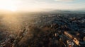 GRANADA.SPAIN-March 4:The Alhambra palace aerial view at sunset.Famous spanish attraction,fortress located Granada,Andalusia,Spain