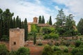 Alhambra view with Tower of the Captive (Torre de la Cautiva) and Convent of San Francisco - Granada, Andalusia, Spain