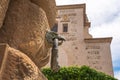 Decorative Metal Ring with Eagle head on the facade of Palace of Charles V at Alhambra - Granada, Andalusia, Spain