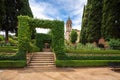 Gardens of El Partal at Alhambra with Church of Santa Maria de la Alhambra - Granada, Andalusia, Spain