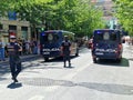 Granada, Spain, May 1st, 2023. Police guarding the demonstration of unions, political parties for workers' rights on