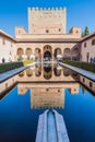 GRANADA, SPAIN - NOVEMBER 2, 2017: Court of the Myrtles Patio de los Arrayanes at Nasrid Palaces Palacios Nazaries at Alhambra in Royalty Free Stock Photo