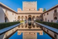 GRANADA, SPAIN - NOVEMBER 2, 2017: Court of the Myrtles Patio de los Arrayanes at Nasrid Palaces Palacios Nazaries at Alhambra in Royalty Free Stock Photo