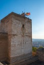 GRANADA, SPAIN - SEPTEMBER 25, 2021: Aerial view of the city with historic center of Granada with some part of Alcazaba castle Royalty Free Stock Photo