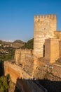 GRANADA, SPAIN - SEPTEMBER 25, 2021: Aerial view of the city with historic center of Granada with some part of Alcazaba castle Royalty Free Stock Photo