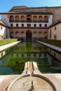 Granada, Spain - September 8th, 2023: Courtyard of the Myrtles in the Nasrid Palaces at the Alhambra