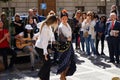 GRANADA, SPAIN 10th MARCH 2019: Flamenco dancer dances for tourists in Plaza Nueva Royalty Free Stock Photo