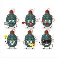 Granade firecracker cartoon character with various types of business emoticons Royalty Free Stock Photo
