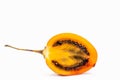 Granadilla. yellow passion fruit, half isolated on white background