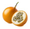 Granadilla. Yellow passion fruit whole and half isolated on whit
