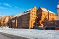 Granaries of Grudziadz city by the Vistula river at snowy winter. Poland Royalty Free Stock Photo