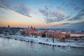 Granaries of Grudziadz city by the Vistula river at snowy winter. Poland Royalty Free Stock Photo