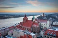 Granaries of Grudziadz city by the Vistula river at snowy winter. Poland Royalty Free Stock Photo