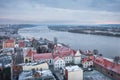 Granaries of Grudziadz city by the Vistula river at snowy winter. Poland Royalty Free Stock Photo