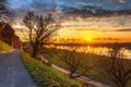 Granaries of Grudziadz and Vistula river at sunset. Poland Royalty Free Stock Photo