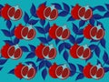 Pomegranate pattern with blue leave