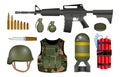 Set of realistic hand grenade or military equipment or hand riot tear gas or high explosive TNT concept. eps 10 vector