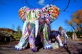 Inflatable colorful giant elephants in fall halloween time