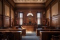 A grand, American-style courtroom, waiting in anticipation of an upcoming civil case hearing. Royalty Free Stock Photo