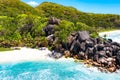 Grand Anse - one of the most beautiful beach of Seychelles. La Digue Island, Seychelles Royalty Free Stock Photo