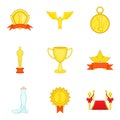 Grand award icons set, cartoon style