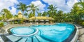 Grand baie, Mauritius - February 18, 2018: Luxury resort with swim pool at Grand baie on Mauritius island, Africa