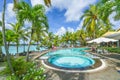 Grand baie, Mauritius - February 18, 2018:nLuxury resort with swim pool at Grand baie, on Mauritius island, Africa