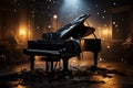 a grand black piano in a dark room Royalty Free Stock Photo