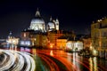 Grand Canal and Basilica Santa Maria della Salute at night with light trails, Venice Royalty Free Stock Photo