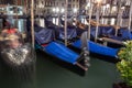 Grand Canal with gondolas at night, Venice, Italy Royalty Free Stock Photo