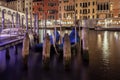 Grand Canal with gondolas at night, Venice, Italy Royalty Free Stock Photo