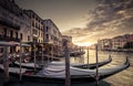 Grand Canal with gondolas at sunset, Venice, Italy